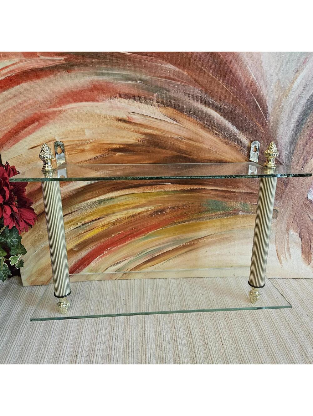 Vintage Floating Glass 2 Tier Ornate Wall Shelf, Unassembled 5" X 16" Each Shelf